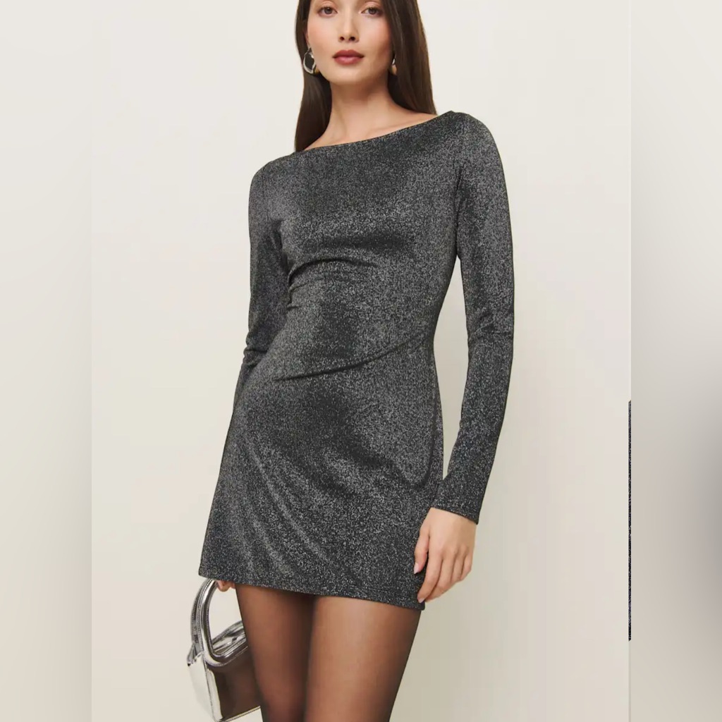 Reformation Jaelynn Knit Dress Black Silver Sparkle Size Small Nwt